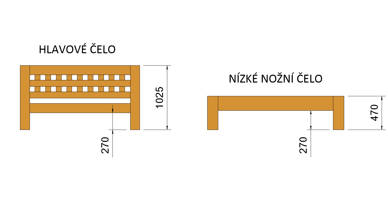 LUCIE - JEDNOLŮŽKO MASIV DUB, Nízké čelo, bez úložného prostoru