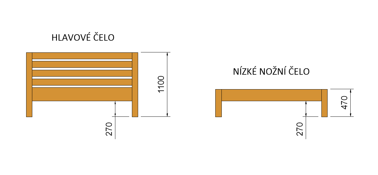 TESS - JEDNOLŮŽKO MASIV DUB, Nízké čelo, bez úložného prostoru