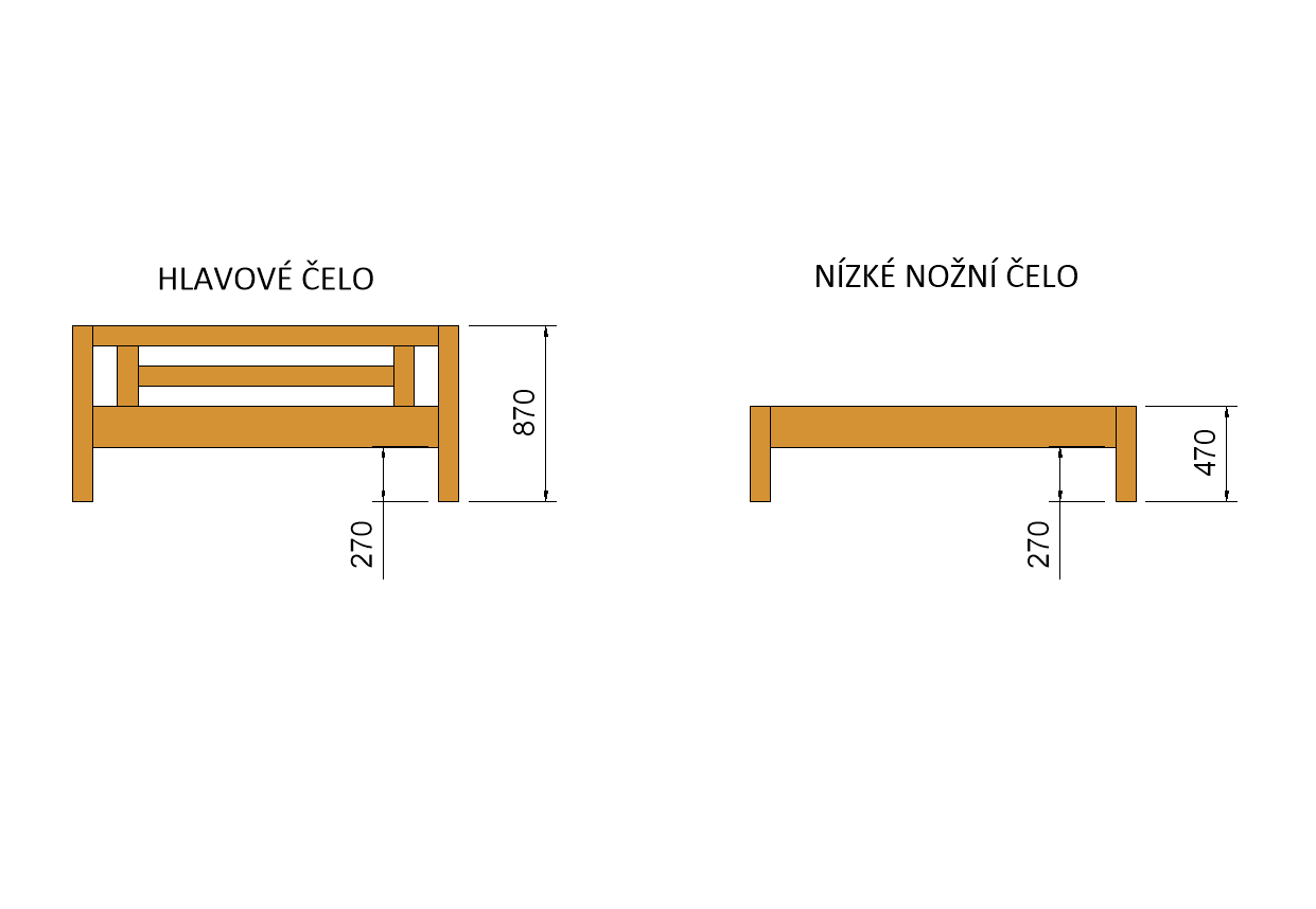KLAUDIE - JEDNOLŮŽKO MASIV DUB, Nízké čelo, bez úložného prostoru